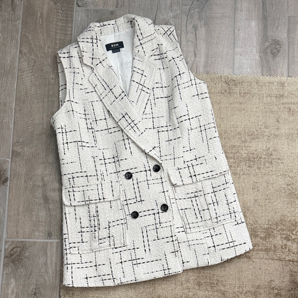Maeve Black and White Tweed Vest